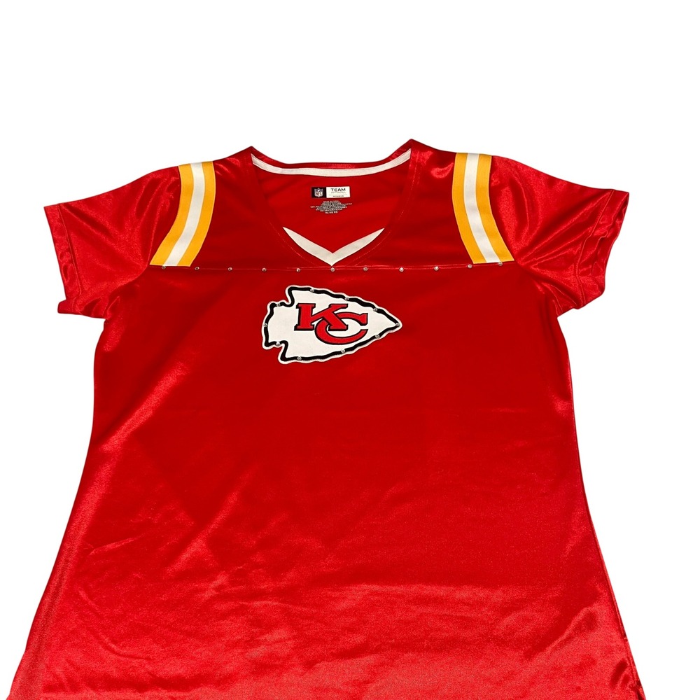 NFL Team Apparel‎ Kansas City Chiefs Womens XL Red Rhinestone Jersey Top V-Neck